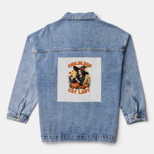 Childless cat lady witch - funny witchy black cat denim jacket