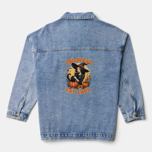 Childless cat lady witch - funny witchy black cat  denim jacket
