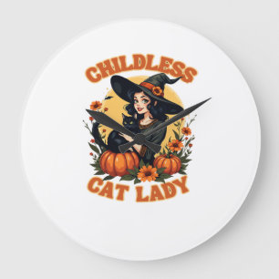 Childless cat lady witch - funny witchy black cat large clock
