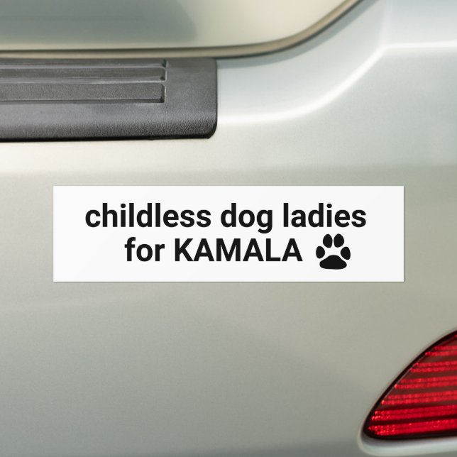 Childless dog ladies for Kamala fun dog paw white Bumper Sticker (On Car)