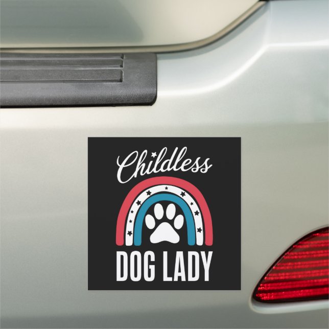 Childless Dog Lady Election Vote 2024 Rainbow USA Car Magnet (In Situ)