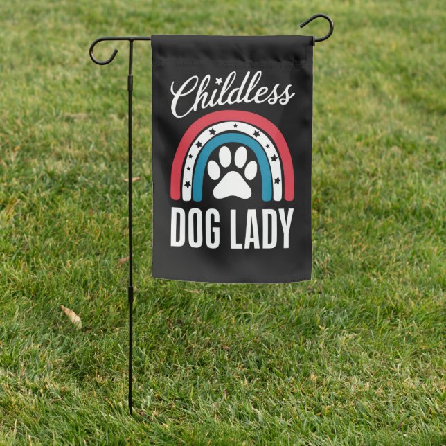Childless Dog Lady Election Vote 2024 Rainbow USA Garden Flag (In SItu)