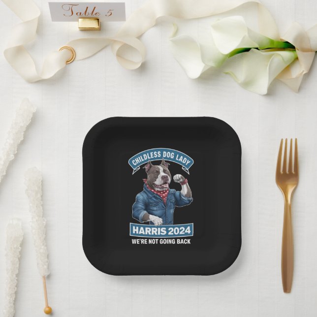 Childless Dog Lady is Voting Kamala Election 2024 Paper Plates (Wedding)