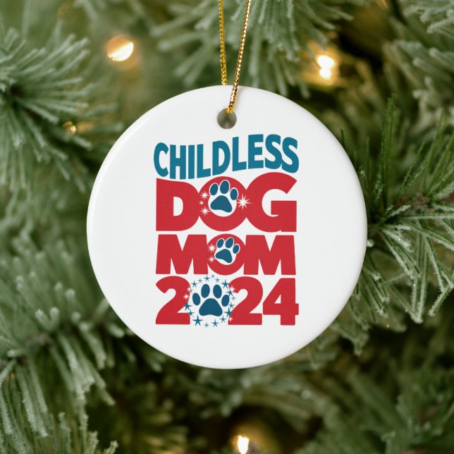 Childless Dog Mom Dog Lady Voting Patriotic Dog  Ceramic Ornament (Tree)