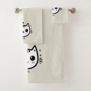 Childlike Drawing Black and White Minimalist Bath Towel Set