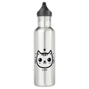 Childlike Drawing   Black and White   Minimalist Stainless Steel Water Bottle