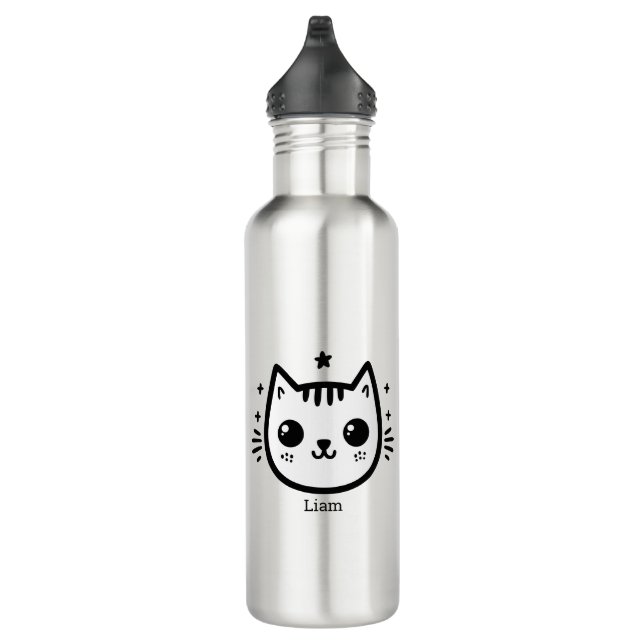Childlike Drawing | Black and White | Minimalist Stainless Steel Water Bottle (Right)