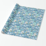 Childlike Winter Scene in Blues Wrapping Paper<br><div class="desc">A childlike winter wonderland in blues and aquas adorns this wrapping paper. BIG bunnies hop and reindeer bound while snow falls on trees and the rooftops of a peaceful town.  Perfect for Christmas,  this paper can also be used for Chanukah or any other winter occasion. Happy Holidays!!!</div>