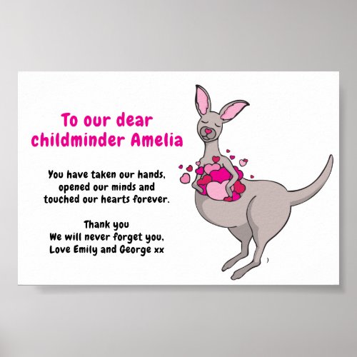 Childminder thank you kangaroo hearts poster