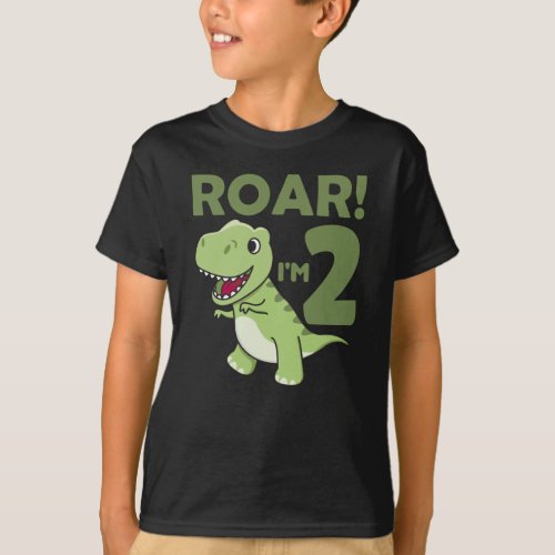 Children 2 Birthday T_Rex 2 Years Old Dino T_Shirt