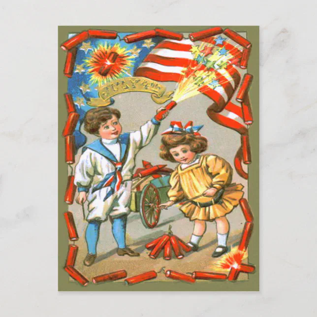 Children American Flag Fireworks Firecracker Postcard | Zazzle