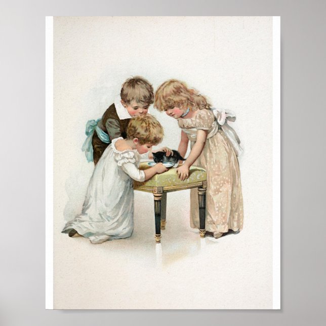 Children and Cat Vintage Poster (Front)