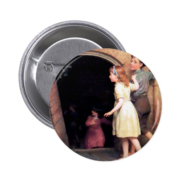 Children and cellar scary place painting pinback buttons