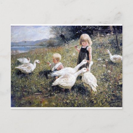 Children And Geese Painting Postcard