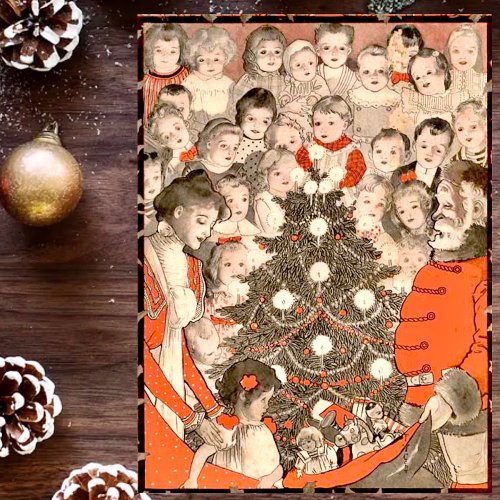 Children and Santa a vintage Christmas Holiday Card