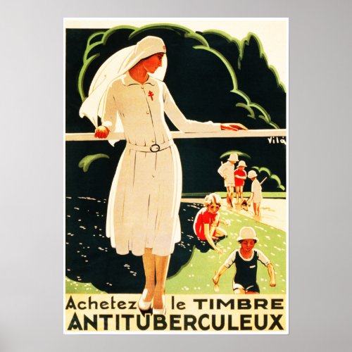 Children and Tuberculosis Awareness Old French Art Poster