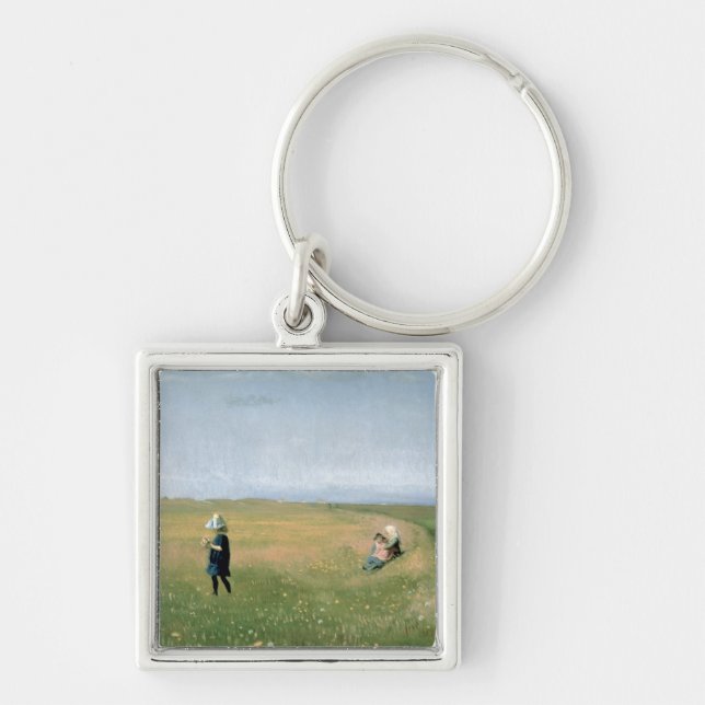 Children and Young Girls picking Flowers Keychain (Front)