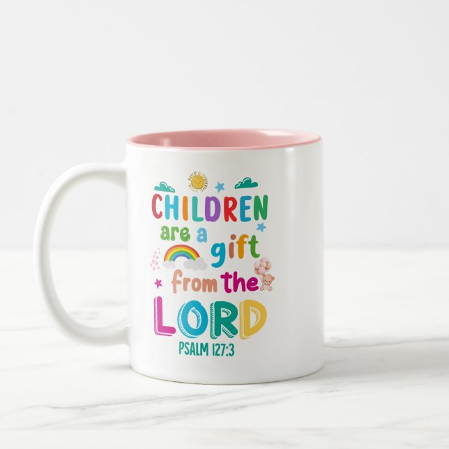 "Children Are a Gift" - Made-To-Order Pink Two-Tone Coffee Mug (Left)