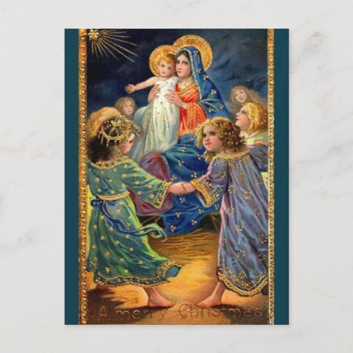 Children Around Mary and Jesus Christmas  Postcard
