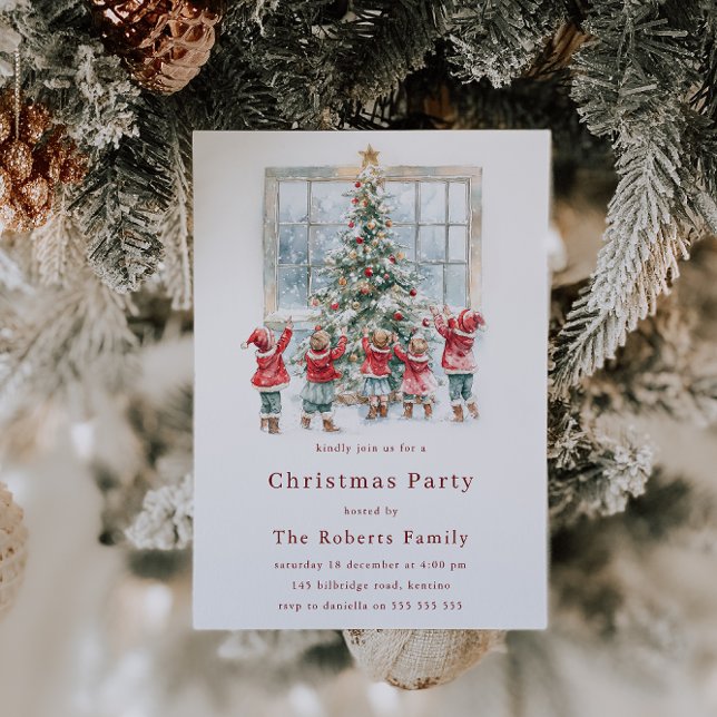 Children around the Tree Christmas Party Invitation (Creator Uploaded)