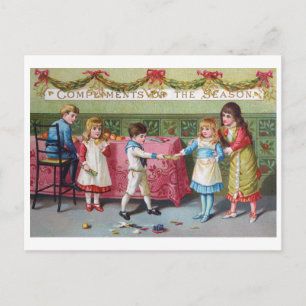 Children at Christmas Party - Vintage Image Postcard