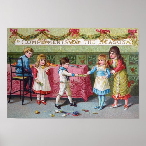 Children at Christmas Party _ Vintage Image Poster
