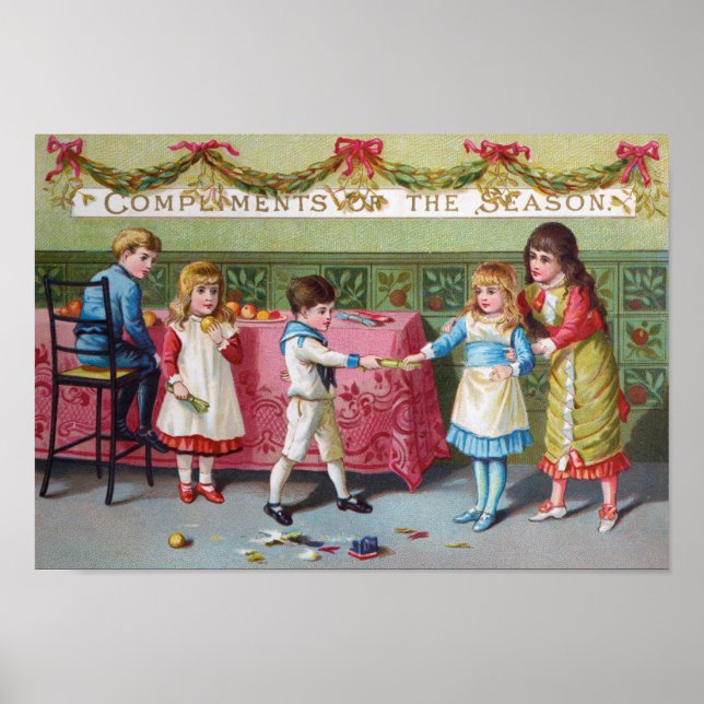 Children at Christmas Party - Vintage Image Poster (Front)