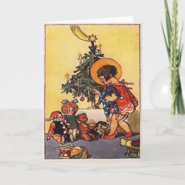 Children At Christmas Tree Holiday Card (Front)