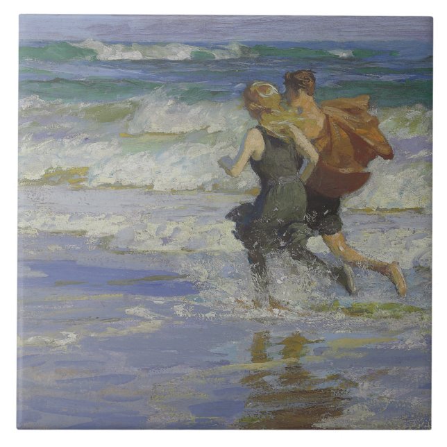 Children at the Beach (by Edward Henry Potthast) Ceramic Tile (Front)