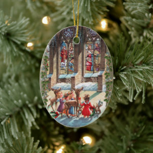 Children at the Church Window Christmas Ceramic Ornament