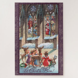 Children at the Church Window Christmas Jigsaw Puzzle