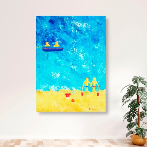 Children at the Seaside Contemporary Art  Canvas Print