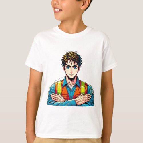 Children Basic T_shirt with manga security expert