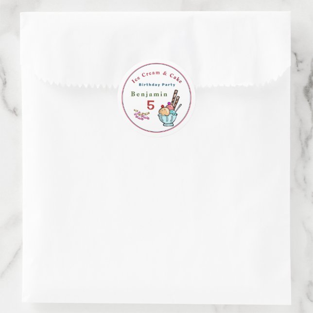 Children Birthday Party Fun Cute Ice Cream Custom Classic Round Sticker (Bag)
