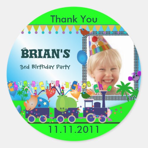 Children Birthday Thank You S Train Classic Round Sticker