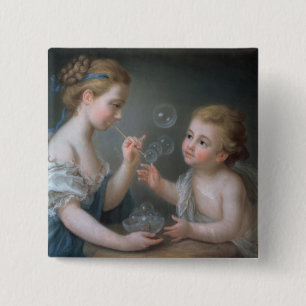 Children blowing bubbles pinback button