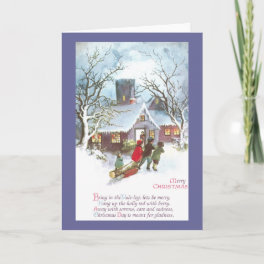 Children Bring Home Yule Log Vintage Christmas Holiday Card