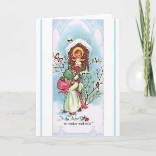 Children bringing roses to the Baby Jesus Holiday Card