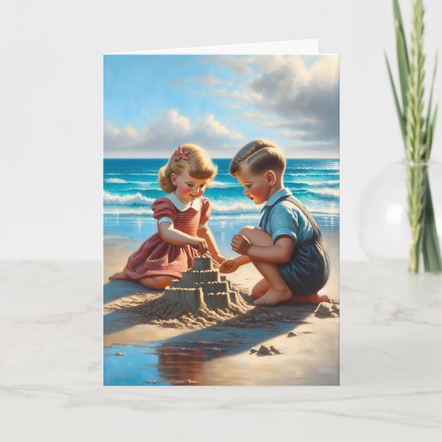 Children Building a Sandcastle on the Beach  Card (Front)