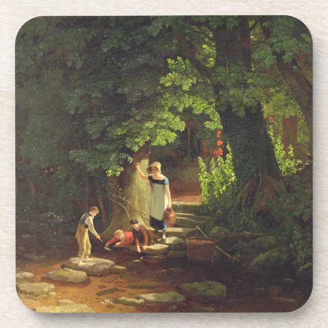Children by a Brook, c.1822 (oil on panel) Beverage Coaster (Front)