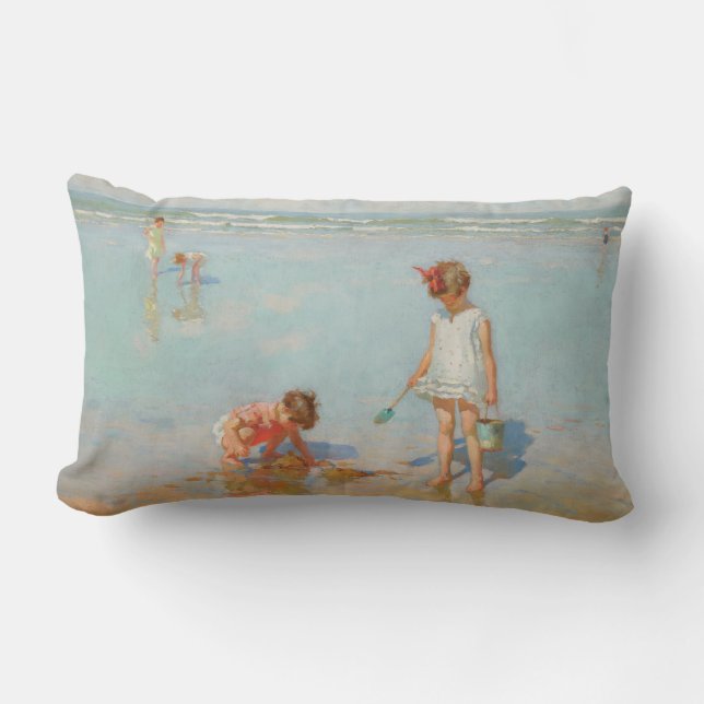 Children by the Sea (Summer Beach Scene) Lumbar Pillow (Front)