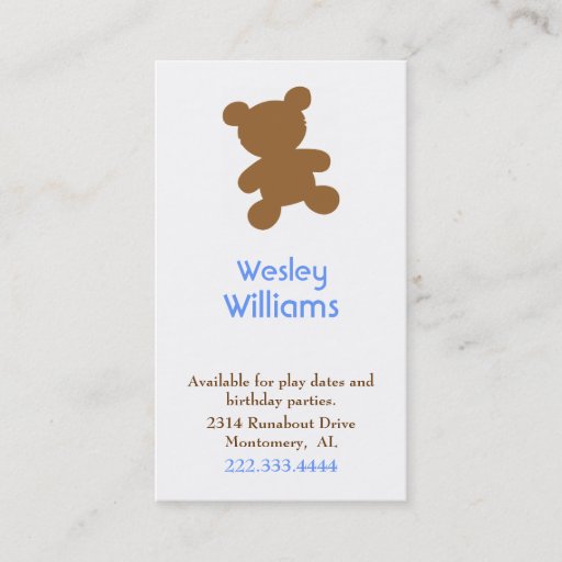 Customizable Children Calling Card Business Card Template