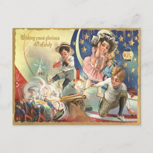 Children Cannon Fireworks Toy Soldiers Postcard