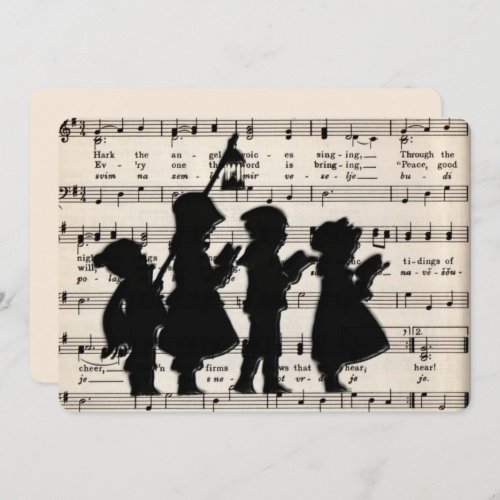 Children Carolers With Ancient Christmas Music Invitation