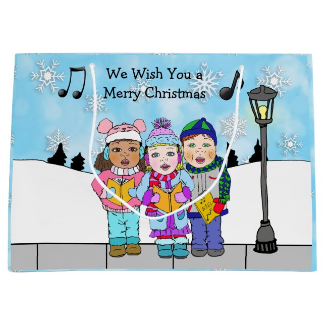 Children Christmas Carolers Holiday Seasonal Large Gift Bag (Front)