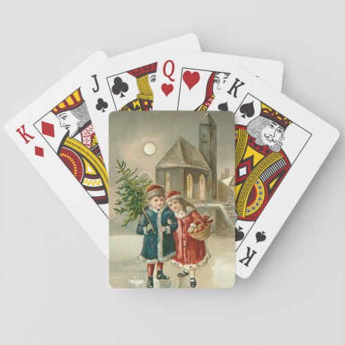 Children Christmas Tree Church Frozen Pond Snow Poker Cards