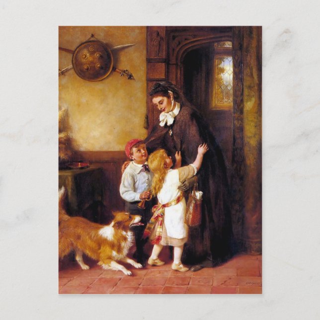 Children Collie Dog Home Welcome painting Postcard (Front)