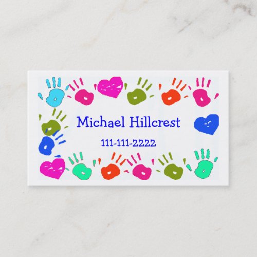 Children Colorful Hand Prints Calling Card Business Card Templates