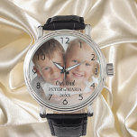 Children custom photo names year dad watch<br><div class="desc">Add Your own favorite photo.  Black numbers. A white photo overlay.  Personalize and add their names and year,  black letters.
Perfect for your father,  dad.</div>