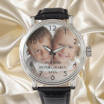 Children custom photo names year dad watch<br><div class="desc">Add Your own favorite photo.  Black numbers. A white photo overlay.  Personalize and add their names and year,  black letters.
Perfect for your father,  dad.</div>